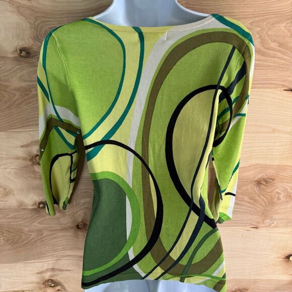 Vintage 70s Green Silk Abstract Sequin Beaded Shirt S - Picture 4 of 6